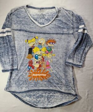 Nickelodeon Rugrats Shirt Medium Burnout Tee 3/4 Sleeve Retro 90s TV